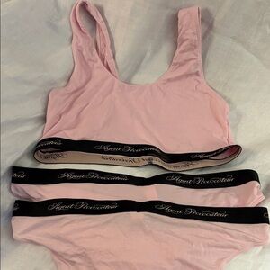 Agent Provocateur Pink Cotton Bralette & 2 Bikinis. Set of 3 (size 4) Ex Cond.
